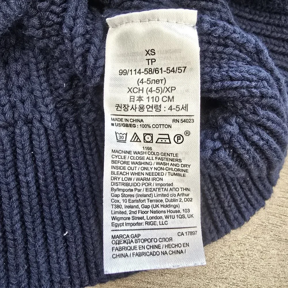 Gap Kids Cable Knit Quarter Button Sweater Kids Boys Size XS 4-5 Navy Blue